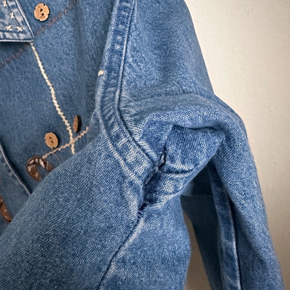 Vintage Jean Denim Jacket Cat Mom Embroidery Appliqué Quirky Cottagecore Artsy S - Picture 14 of 15